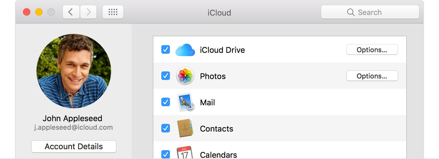 Mac iCloud preferences screenshot.
