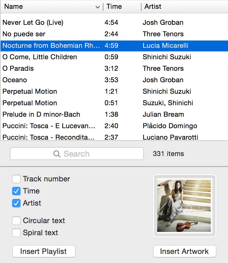 iTunes integration screenshot.